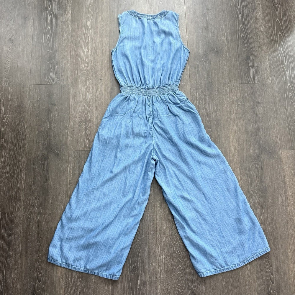 Lands End Blue Chambray Wide Leg 6P Jumpsuit Cottage Boho Resort Travel Coastal - Picture 9 of 11